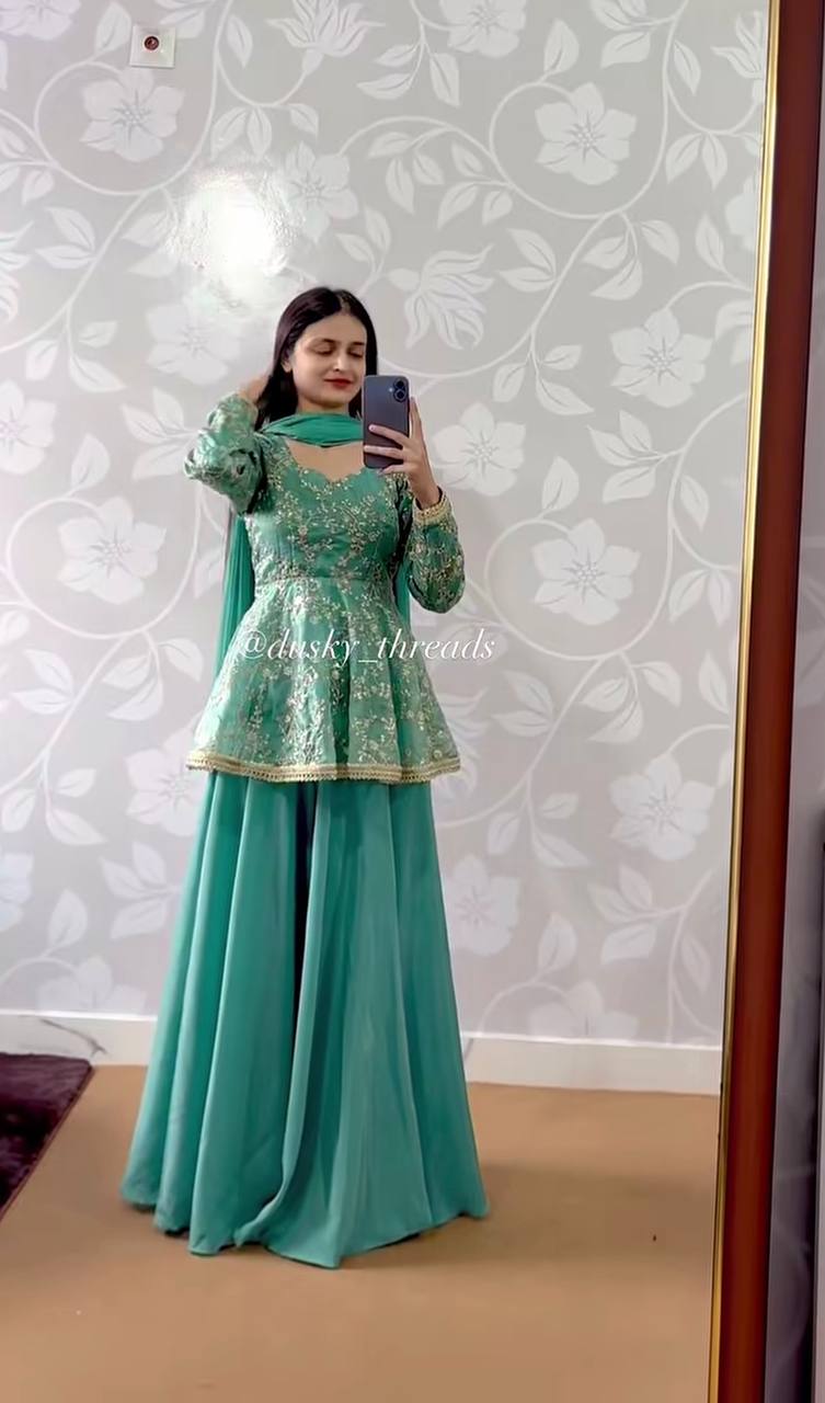 Regal Sea Green Flared Wedding Suit